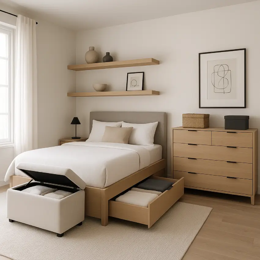 classy bedroom with hidden Storage